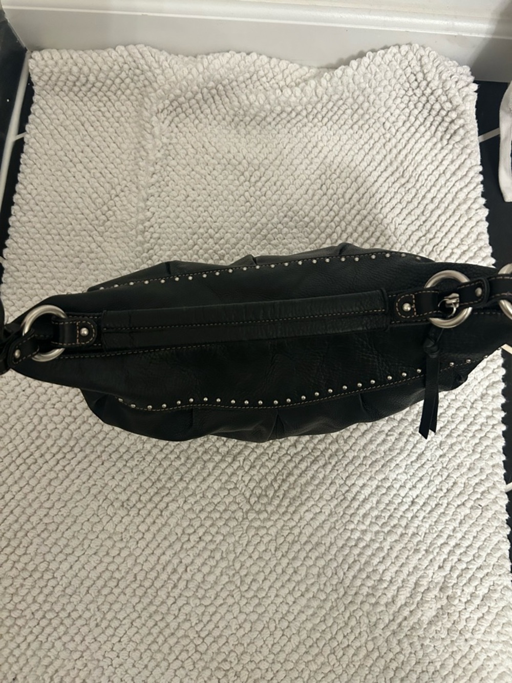 Fossil Black Leather Stud-Trim Hobo Bag - Picture 3 of 6